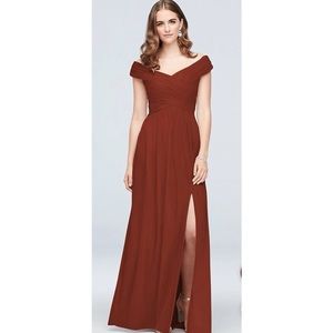 David's Bridal Rust Off-Shoulder Wedding Dress (cinnamon)
